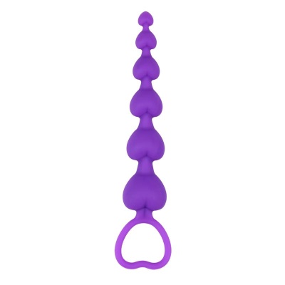 Produto roxo de silicone com corações em sequência e pega em forma de coração