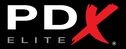 Logótipo com texto PDX ELITE em branco e vermelho sobre fundo preto