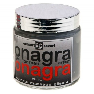 Frasco preto com tampa prateada de gel de massagem íntima para homens com rótulo cinzento.