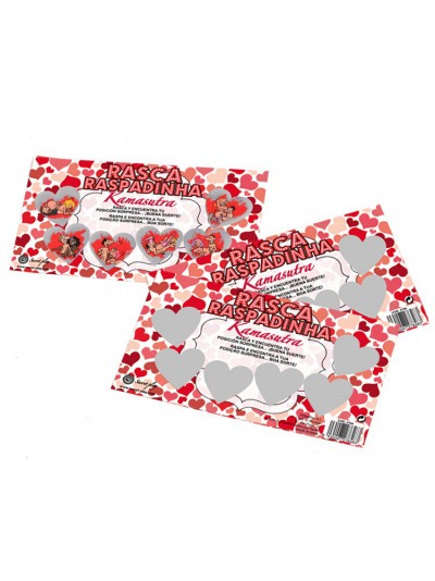 Cartões de raspadinha Kamasutra com corações para raspar, fundo branco