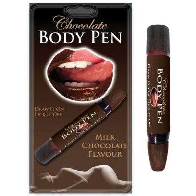 Caneta Chocolate Body Pen sabor leite em embalagem castanha