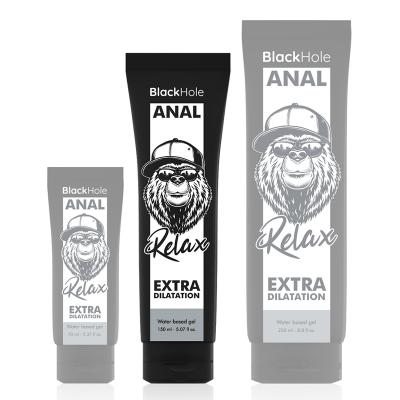 Três tubos de gel BlackHole ANAL Relax EXTRA DILATATION com macaco de boné na embalagem.