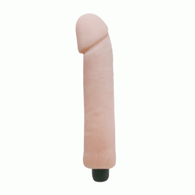 Vibrador cor bege com base preta em fundo branco