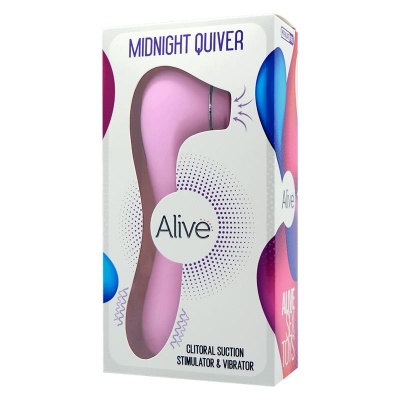 Embalagem do estimulador e vibrador de sucção clitoriana Alive Midnight Quiver cor rosa