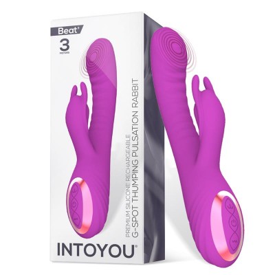 Vibrador coelho roxo de silicone com embalagem branca