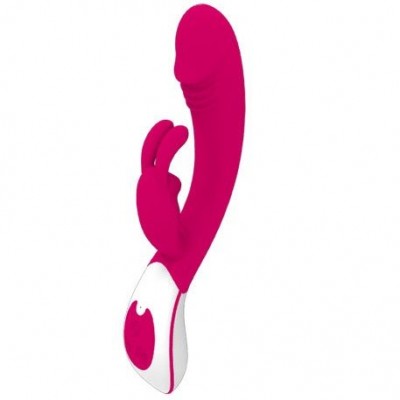 Vibrador cor-de-rosa com base branca e botões