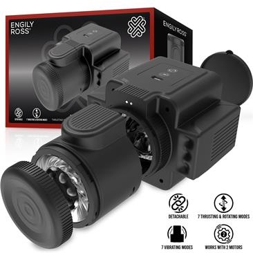 Câmera preta ENGILY ROSS com duas partes destacáveis e embalagem preta e vermelha