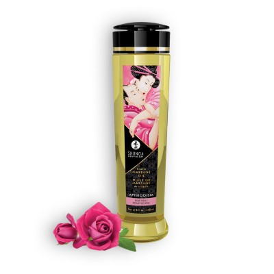 Frasco de óleo de massagem SHUNGA Aphrodisia com rosas cor-de-rosa