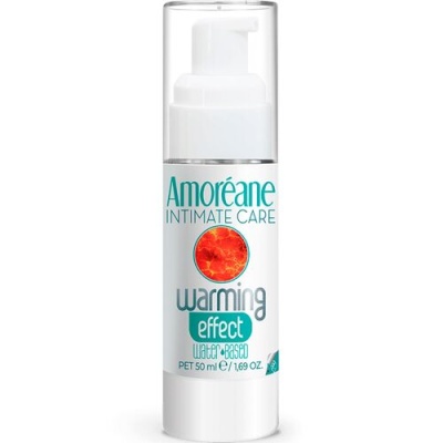 Frasco branco com tampo transparente de produto Amoreane Intimate Care warming effect