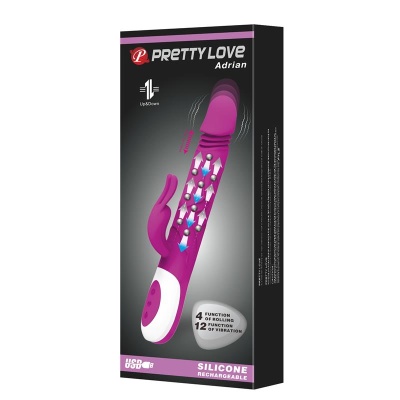 Embalagem de vibrador roxo e branco PRETTY LOVE Adrian em silicone recarregável
