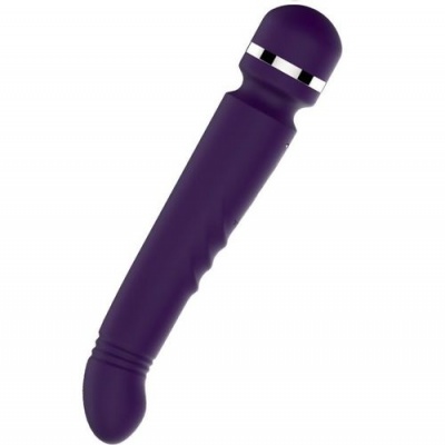 Vibrador roxo com cabeça arredondada e detalhe prateado