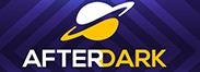 Logótipo AFTERDARK em fundo roxo com padrão geométrico