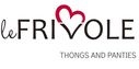 Logótipo com 'le FRIVOLE' e 'THONGS AND PANTIES' em fundo branco