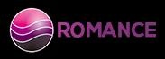 Logótipo com círculo roxo e branco e texto ROMANCE