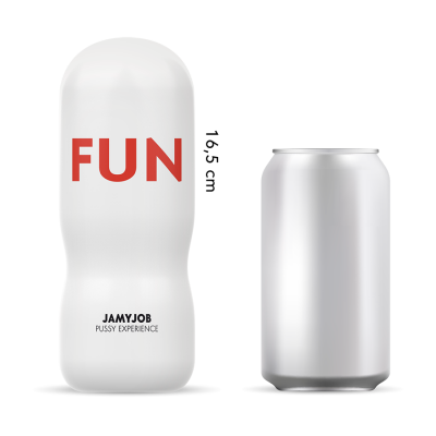 Embalagem branca fosca com texto vermelho e preto ao lado de uma lata prateada.