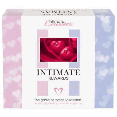 Embalagem de jogo INTIMATE REWARDS com fundo rosa e lilás com corações