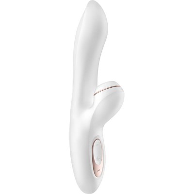 Vibrador branco com contornos curvos e botão de controlo rosa
