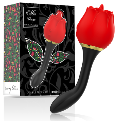 Vibrador em forma de rosa e embalagem floral.
