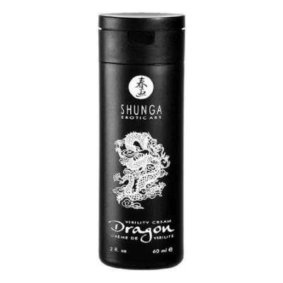 Frasco preto de creme Shunga Dragon com desenho de dragão e texto branco