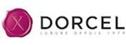 Logotipo da marca Dorcel com símbolo X rosa e texto preto em fundo branco