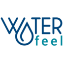 Logotipo com o texto 'WATER feel' e uma gota de água estilizada