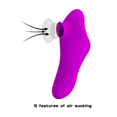 Produto roxo com sucção de ar, texto 12 features of air sucking