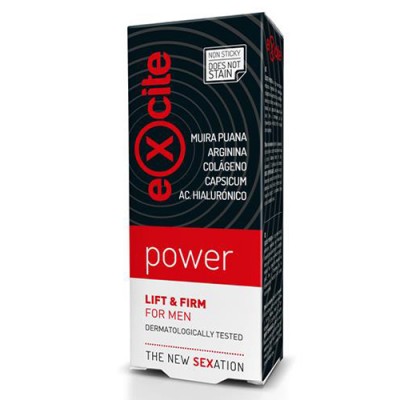 Embalagem do produto eXcite power para homens com texto e composição visíveis