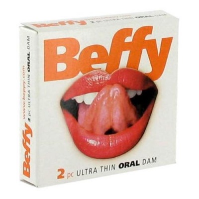 Embalagem branca de filme dental ultra fino Beffy com imagem de boca e língua