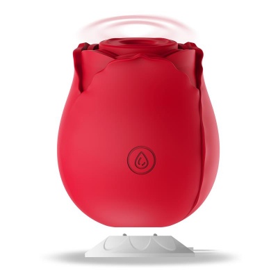 Dispositivo vermelho em forma de rosa com base branca em fundo branco