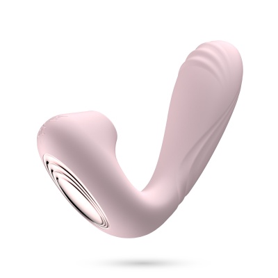 Produto rosa curvado em silicone com botão prateado