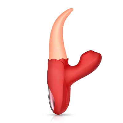 Vibrador vermelho e cor de pele com duas pontas