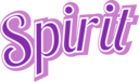Letreiro decorativo com a palavra 'Spirit' em letras lilás e branco
