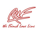 Logótipo estilizado vermelho e branco com texto