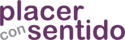 Logótipo com texto 'placer con sentido' em roxo e cinzento