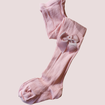 Meias compridas cor-de-rosa com laço