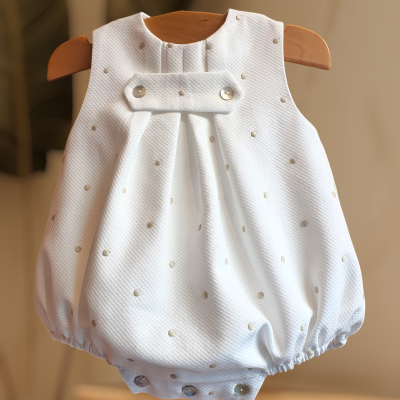 Macacão branco para bebé com pontos dourados e botões