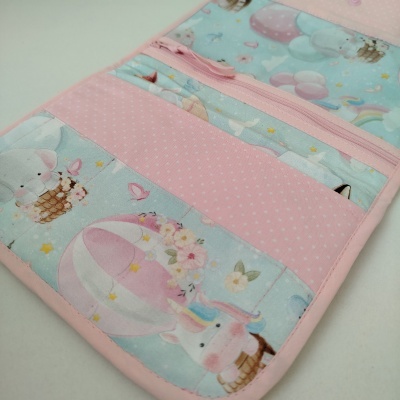 organizador tecido unicórnios balões flores tons pastel