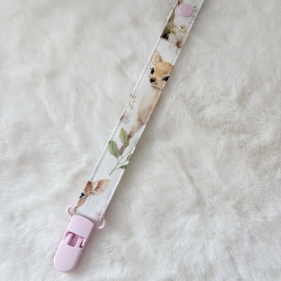 Cinta de tecido com padrão de veado e flores com clip rosa