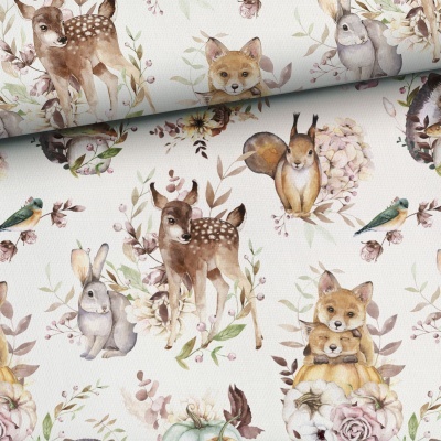 Papel de parede com padrão de animais da floresta em aquarela