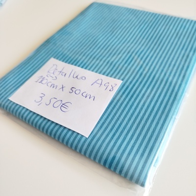 Retalho tecido azul riscas finas embalagem plástico etiqueta