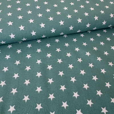 Tecido azul esverdeado com estrelas brancas