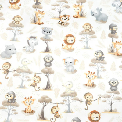 tecido estampado com animais bebés da savana 