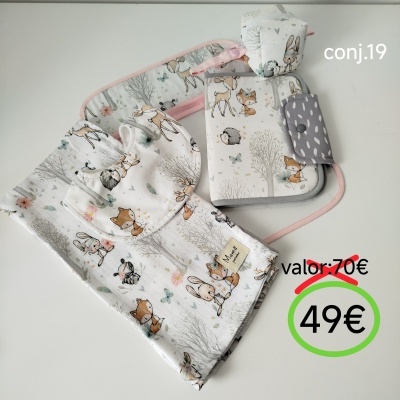 Conjunto para bebé com padrão de animais da floresta e acessórios