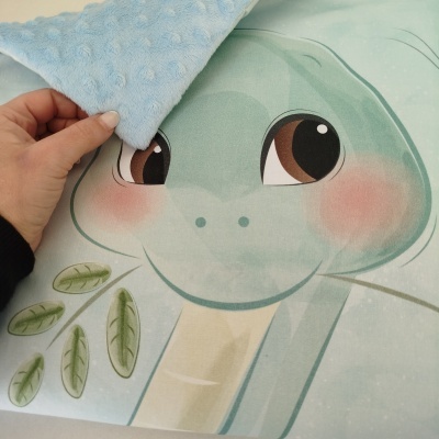 Tapete infantil com estampa de sapo verde e verso azul claro com relevo