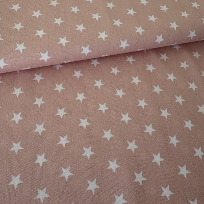 Tecido rosa com estrelas brancas pequenas e padrão repetido