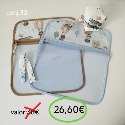 Conjunto de bolsas para bebé com estampados de balões e animais, prendedor e fralda