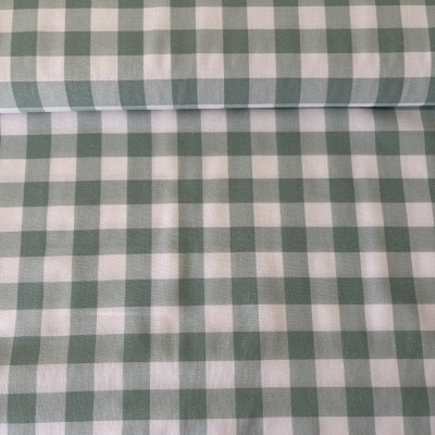 Tecido xadrez verde-acinzentado e branco