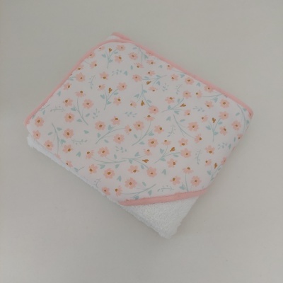 Manta ou toalha com padrão floral cor-de-rosa e rebordo cor-de-rosa