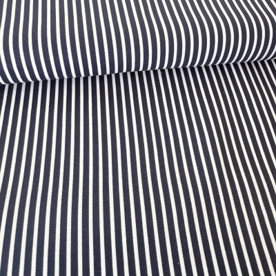 Tecido listrado azul e branco com riscas verticais