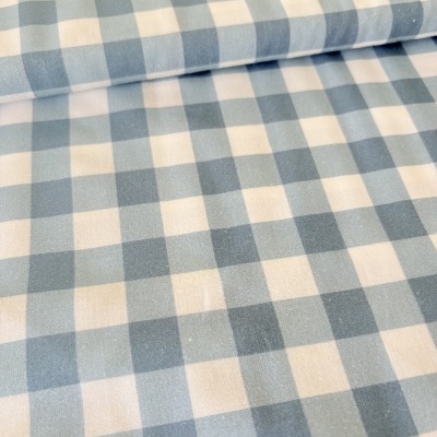 Tecido xadrez azul claro e branco, textura algodão